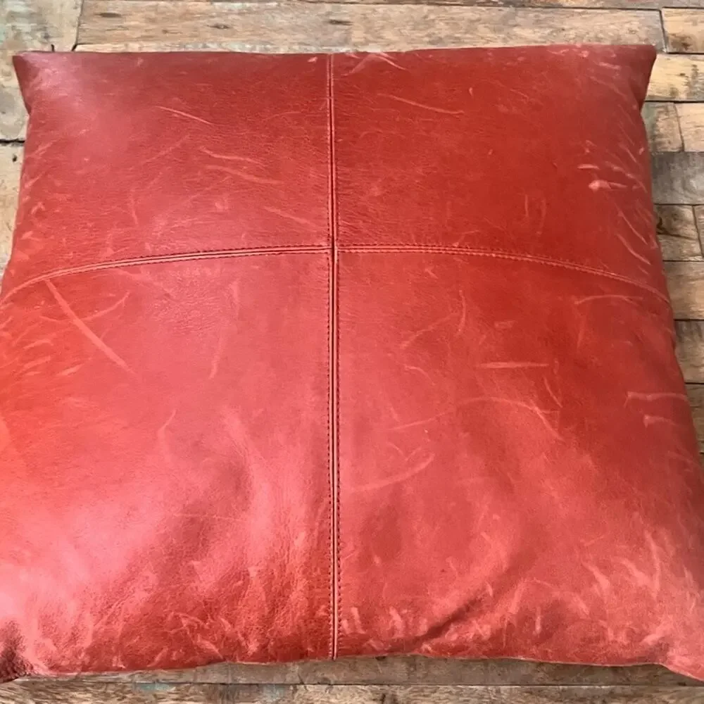 Pottery Barn Throw Pillow 17 x 17in 100% Genuine Leather Burnt Orange Color